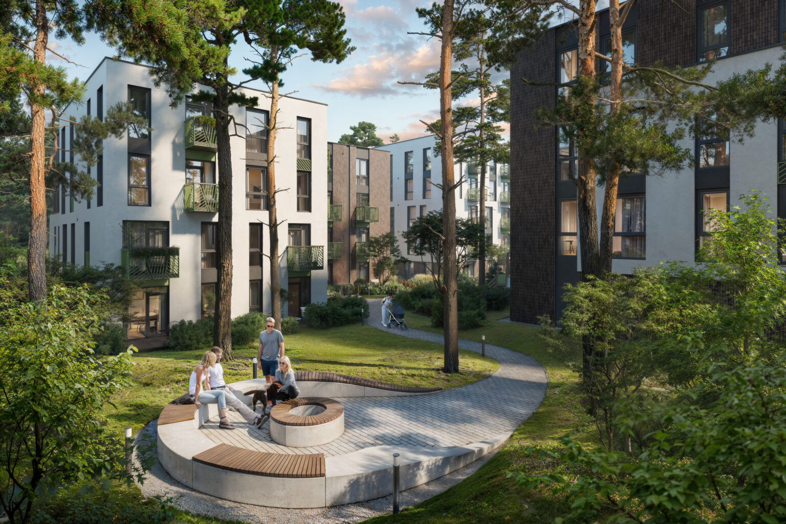 Courtyard with a rest area among the pines